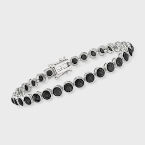 Black Onyx Cab Stone Bracelet, Black Onyx Rhodium Over Sterling Silver Tennis Bracelet, Dainty Bracelet, Onyx Bracelet, Women Bracelet