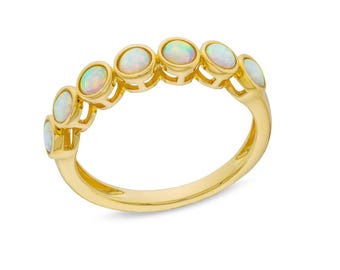 14k Gold Plated Opal Eternity Band Ring, Dainty Opal Ring, Gold Opal Ring, Silver Opal Ring, Minimalist Ring Opal Stacking Ring Gift for Her