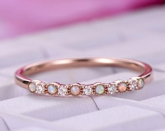 Anillo de eternidad con diamante y ópalo, anillo de bodas, anillo de ópalo en plata 925, anillo de eternidad, anillo con piedra de nacimiento, anillo de aniversario.