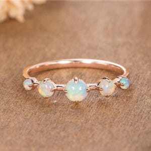 Opal Eternity Ring, Dainty Opal Ring, Gold Opal Ring, Silver Opal Ring, Minimalist Ring, Opal Stacking Ring, Gift for Her, White Opal Ring