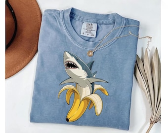 Banana Shark Comfort Colors T-Shirt: Funny Tropical Mashup Tee