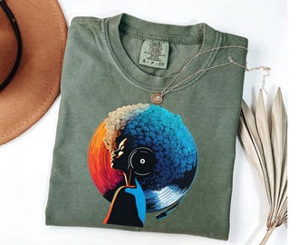 Afro Vinyl Record Shirt - Black Music Lover Tee - Retro Soul Music Top