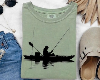 Kayak Fishing Shirt for Men – Kayak Fisherman Silhouette Tee – Fishing Kayak Shirt