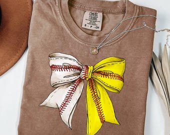 Baseball Softball Bow Shirt - Sports Mom Tee, Softball Bow Graphic T-Shirt, Baseball Lover Gift, Game Day Shirt