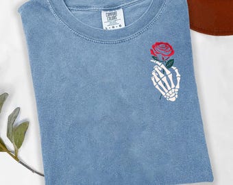 Comfort Colors Skeleton Hand Rose Shirt - Gothic Floral Tee