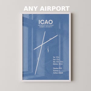 CUSTOM Minimalist Airport Map, ANY AIRPORT, Framed Aviation Print, Gift & Décor