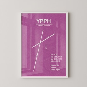 Perth International Airport, YPPH Minimalist Airport Map, Framed Aviation Print, Gift & Décor
