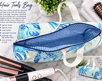 Blue Floral Hair Tools Bag