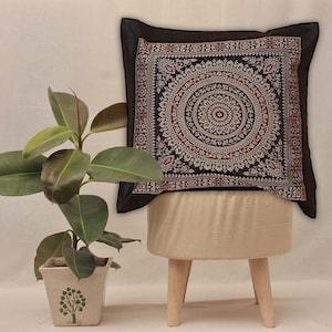 16&quot; Black Indian Mandala Silk Indian Ethnic Bohemian Decorative Cushion Cover Handcrafted Throw Pillow Decor Cushion Covers for Gift