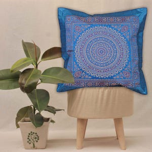 16&quot; Turquoise Indian Mandala Silk Indian Ethnic Bohemian Decorative Cushion Cover Handcrafted Throw Pillow Decor Cushion Covers for Gift
