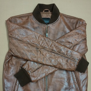Men&#39;s Distressed Brown Leather Jacket Handmade Vintage Retro Leather Padded Quilted Genuine Sheepskin Varsity Jacket G1 A2 B-3 Bomber Jacket