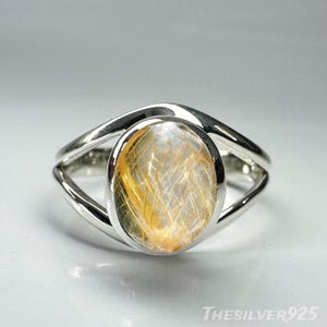 Golden Rutile Quartz Ring, 925 Steling Silver Ring,  Natural Gemstone Ring, Rutilated Quartz Ring, Quartz Jewelry, Handmade Ring, Gift idea