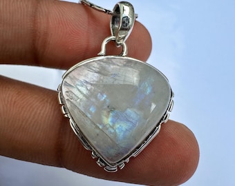 Colgante de corazón de piedra lunar natural, plata de ley 925, collar