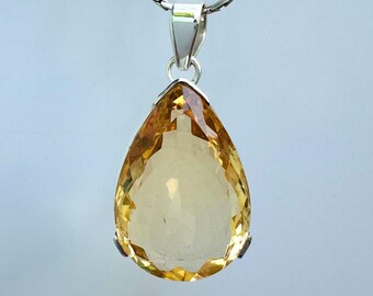 Natural Citrine Pendant, 925 Sterling Silver faceted Necklace