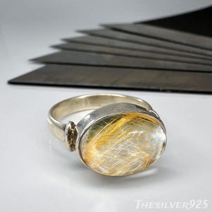 Golden Rutile Quartz Ring, 925 Steling Silver Ring,  Natural Gemstone Ring, Rutilated Quartz Ring, Quartz Jewelry,  Handmade Ring