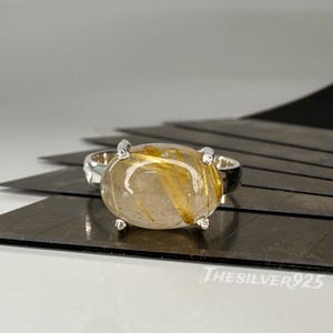 Golden Rutile Quartz Ring, 925 Steling Silver Ring,  Natural Gemstone Ring, Rutilated Quartz Ring, Quartz Jewelry, Oval Shape Handmade Ring