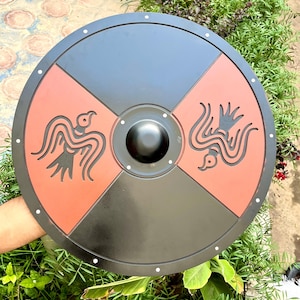 Viking Wooden Round Shield - Handmade Viking Shield - Customized Historical Medieval - 24&quot; RAVEN Round CARVED Cosplay armor Battle Shield