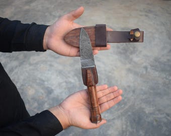 Damascus Steel Knife Hand Engraved Rosewood Handle Knife Gift for Him Gift for Her Xmas Gift