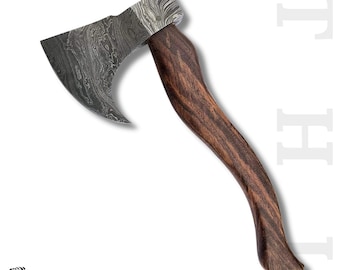 Ascia Tomahawk in acciaio di Damasco fatta a mano: ascia da caccia vichinga con manico in noce