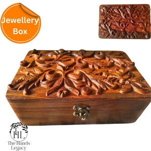 Handmade Carved Wooden Jewellery Box, Vintage Style Trinket Storage, Decorative Keepsake Gift Box, Unique Jewellery Box, Gift for Women