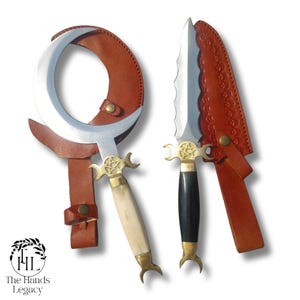 Handmade Crescent Moon Boline & Athame Set: Carbon Steel Wiccan Ritual Knives