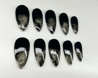 Underworld Press On Nails | Black Smoke Nails | Alt Nail Art | Reusable Press On Nails | Witchy Nails
