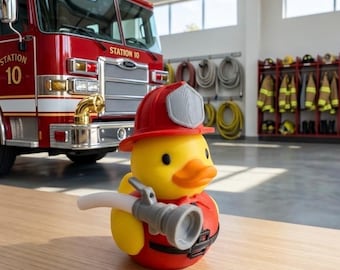 3D Printed Firefighter Duck | Dress Up Themed Duck | Fire Station Desk Decor