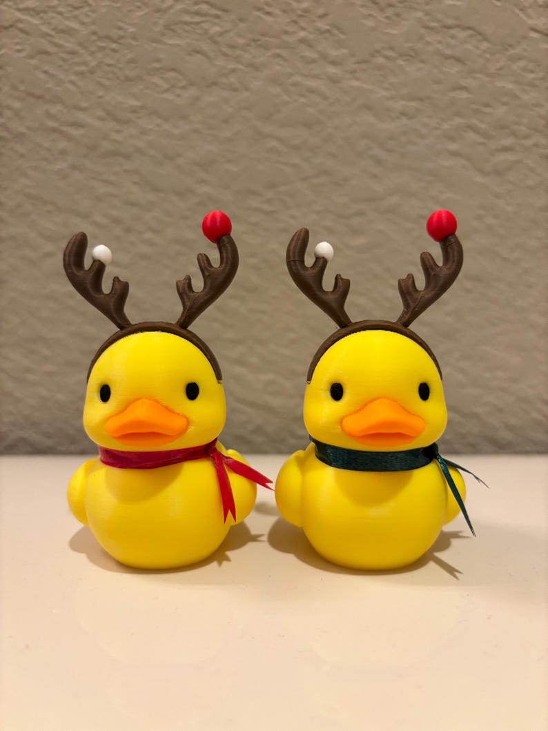 Christmas Reindeer Rubber Duck | 3D Printed Duck with Antlers and Scarf | Cute Holiday Collectible | Gift for Mom Green&Red Set