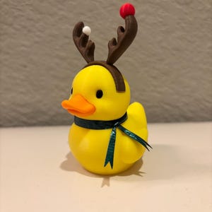 Christmas Reindeer Rubber Duck | 3D Printed Duck with Antlers and Scarf | Cute Holiday Collectible | Gift for Mom Green