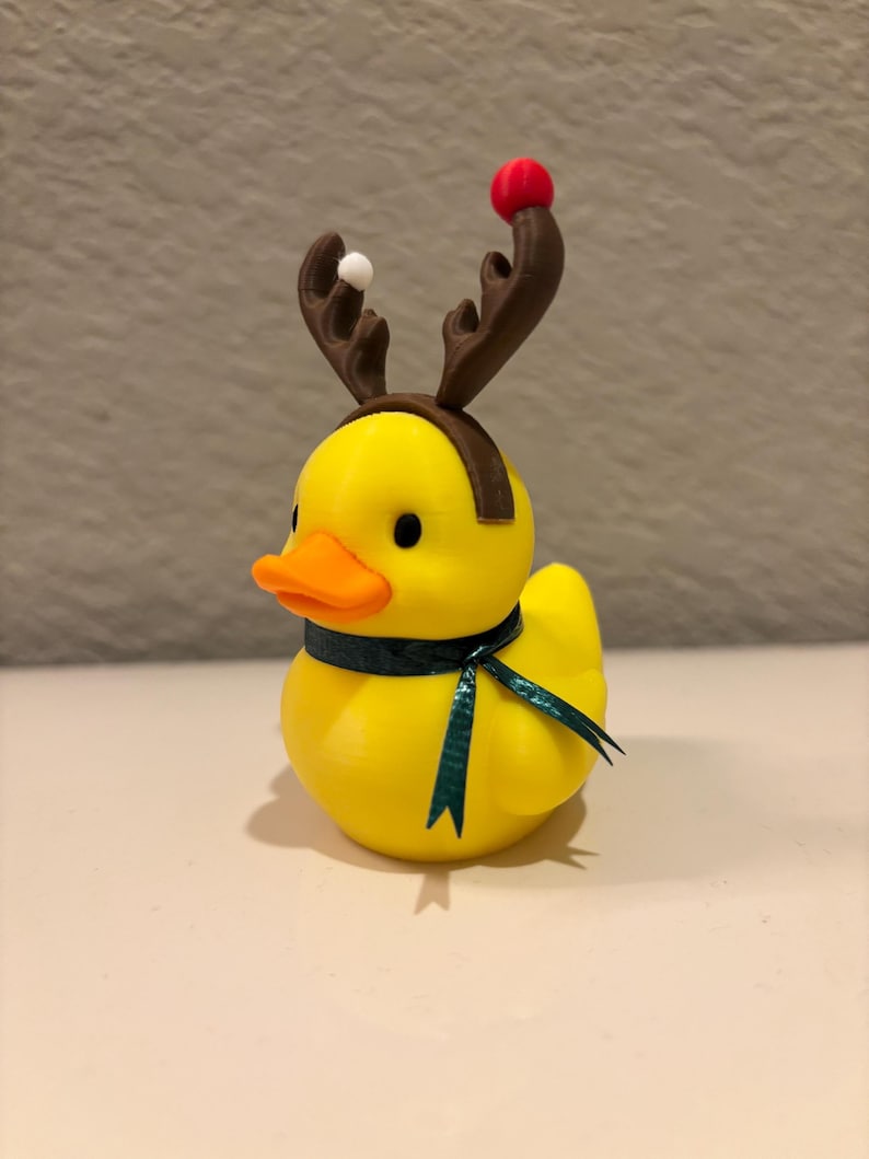 Christmas Reindeer Rubber Duck | 3D Printed Duck with Antlers and Scarf | Cute Holiday Collectible | Gift for Mom Green