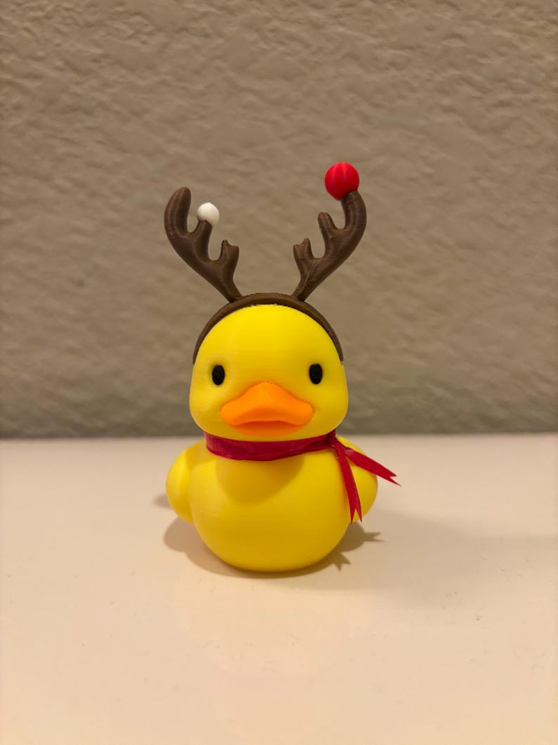 Christmas Reindeer Rubber Duck | 3D Printed Duck with Antlers and Scarf | Cute Holiday Collectible | Gift for Mom image 5