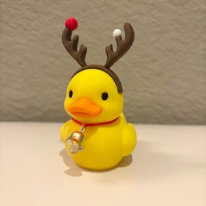 Christmas Reindeer Rubber Duck | 3D Printed Duck with Antlers and Scarf | Cute Holiday Collectible | Gift for Mom Bell