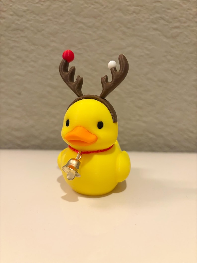 Christmas Reindeer Rubber Duck | 3D Printed Duck with Antlers and Scarf | Cute Holiday Collectible | Gift for Mom Bell