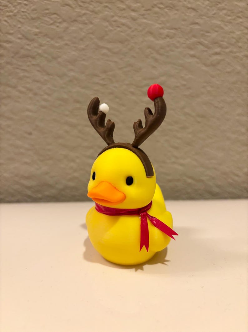 Christmas Reindeer Rubber Duck | 3D Printed Duck with Antlers and Scarf | Cute Holiday Collectible | Gift for Mom image 7