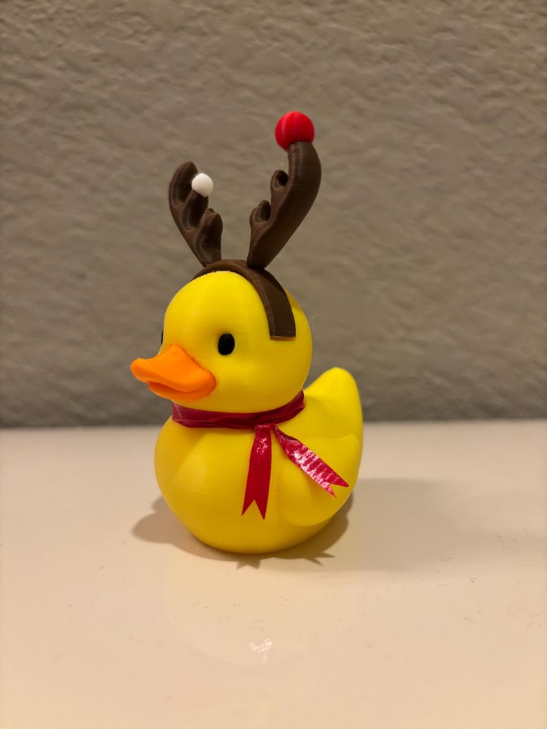 Christmas Reindeer Rubber Duck | 3D Printed Duck with Antlers and Scarf | Cute Holiday Collectible | Gift for Mom image 2