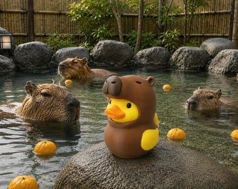 3D Printed Capybara Duck Figurine, Whimsical Animal Decor, Desk Buddy