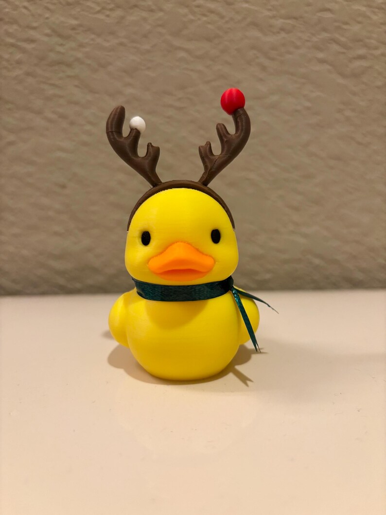 Christmas Reindeer Rubber Duck | 3D Printed Duck with Antlers and Scarf | Cute Holiday Collectible | Gift for Mom image 6