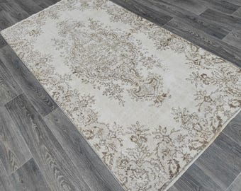 Neutral Rug, 3x7 Wool Rug, Turkish Rug Beige, Hand Knotted Rug, Gift Rugs For Living Room, Vintage Area Rug, Oushak Area Rug