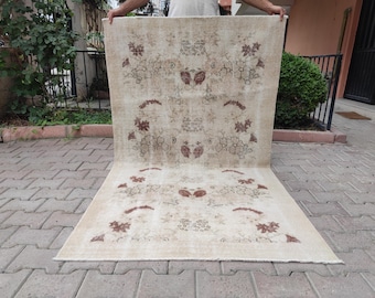4x6 Neutral Rug, Vintage Rug Beige, Hand Knotted Rug, Rugs For Home Office, Patterned Rug Brown, Turkish Rug, Entryway Rug, 4x6 Area Rug
