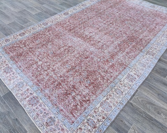 Vintage Oushak Rug 6x10: Hand-Knotted Red Wool Turkish Area Rug