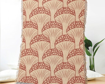Mushroom Woven Throw Blanket, Red Jacquard Tapestry, Cottagecore Mushroom Decor, Cozy Boho Sofa Blanket, Nature Inspired Home Accent