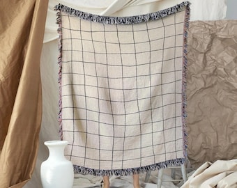 Neutraal geruit geweven deken - moderne minimalistische slaapbank bedovertrek - Boho Home Decor gezellige picknickdeken, geweven deken
