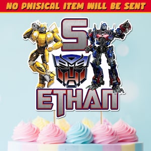 DIGITAL FILE - Transformers PRINTABLE Cake Topper, Bumblebee and Optimus Prime, Personalized Cake Topper for Birthday Celebrations