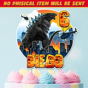 Godzilla Cake Topper: Printable Birthday Party Decor (Digital File, PDF/PNG)