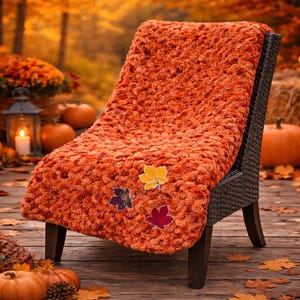 Herbst Themed Decke - Hergestellt aus weichem Chenille Chunky Yarn