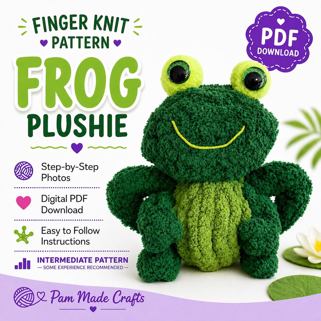 Finger Knit Frog Plushie Pattern | Intermediate PDF Download (no Video ...