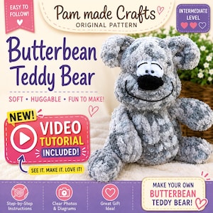 Butterbean Teddy Bear Plushie | Intermediate Level | Finger Knit Pattern and Video Tutorial
