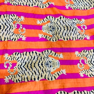 Orange Stripe Tiger Print Cotton Fabric, Indian Printed Cotton Fabric, Dressmaking Fabric, Women&#39;s Clothing Sewing Fabric By The Yards