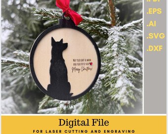 Hund Weihnachtsverzierung • Laserschnitt- & Gravurdatei • SVG • Bearbeitbarer Text