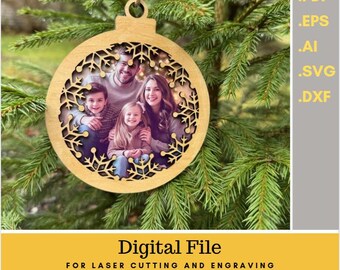 Snowflake Photo Ornament SVG | Laser Cut Christmas Bauble Template (Digital Download)
